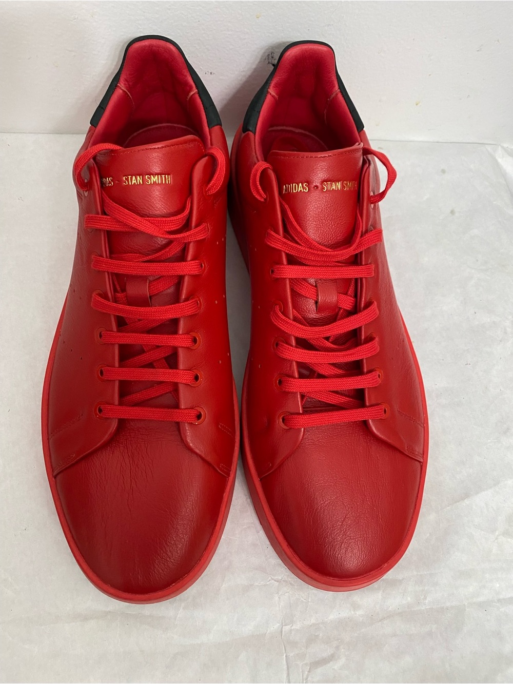 adidas Stan Smith Men's Leather Sneakers - Red with Black Heel Tab. Size 11.5
